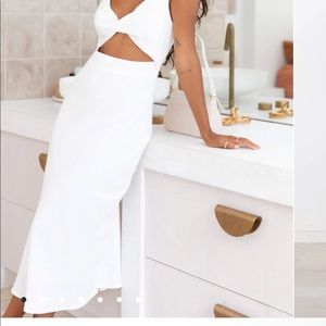 Petal and Pup white linen dress with twist front and cut out